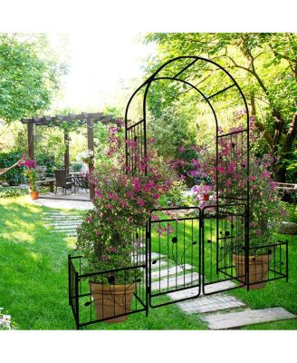 Metal Garden Arch with Gate, 79.5" W x 86.6" H