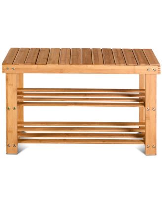 2-Tier Bamboo Shoe Bench Storage Racks Seat Organizer Entryway Hallway