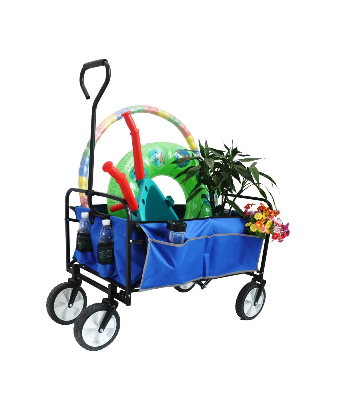 Streamdale Furniture Folding Wagon Garden Shopping Beach Cart (Blue) - Black+blue