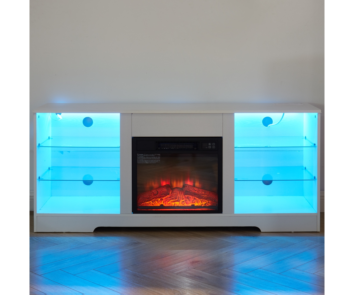 Streamdale Furniture Modern Electric Fireplace Tv Stand with Glass Shelves