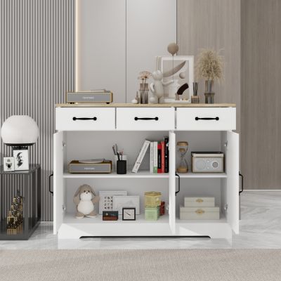 Streamdale White Farmhouse Buffet Cabinet with Drawers and Doors
