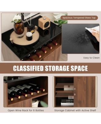 Wine Storage Cabinet Buffet Sideboard with Adjustable Shelf and Sliding Door