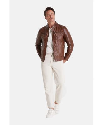 Men's Brown Leather Jacket, Elephant Brown