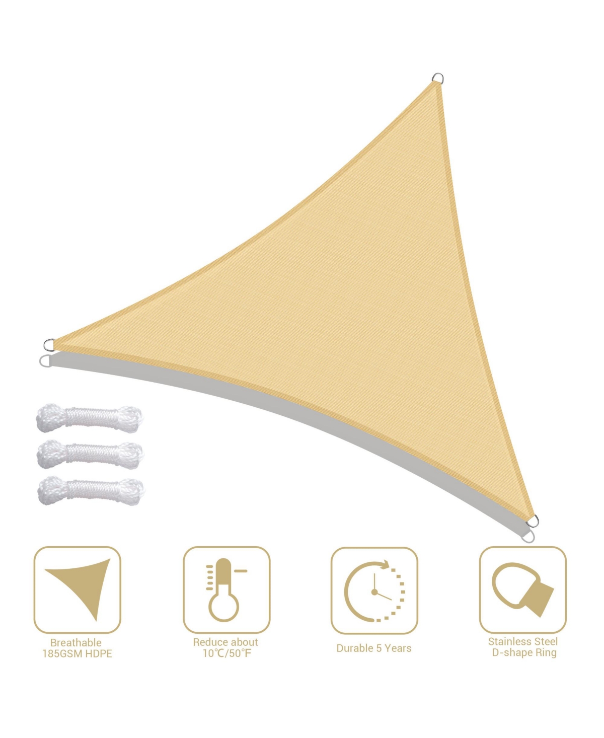 7 Ft 97% Uv Block Triangle Sun Shade Sail Canopy Outdoor Patio Pool Lawn Yard