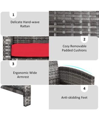 4 Pieces Patio Rattan Furniture Set with Glass Table and Loveseat