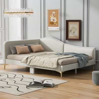 Full Size Upholstered Daybed With Headboard And Armrest, Support Legs