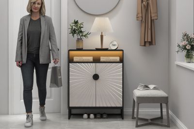 Streamdale Modern Motion Sensor Night Light Shoe Cabinet with Adjustable Shelves