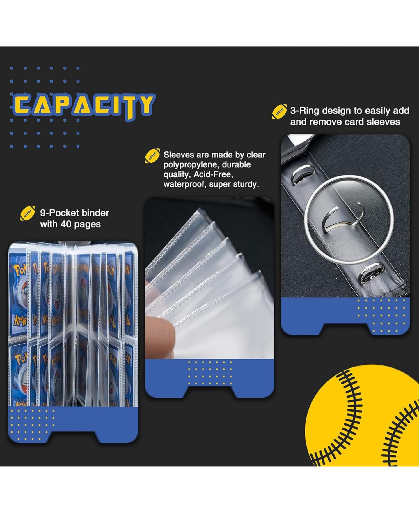 Детские игрушки NeatoTek Waterproof 9-Pocket Trading Card Binder: 720 Pockets for Gaming Cards, Yugioh, Sports, цвет: Baseball — фото 2