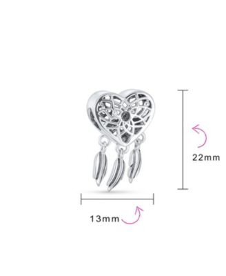 Hopes Dreams Heart Spiritual Amulet Symbol Dream Catcher Dangle Charm Bead Tassel Feather Leaves Sterling Silver Fits European Bracelet