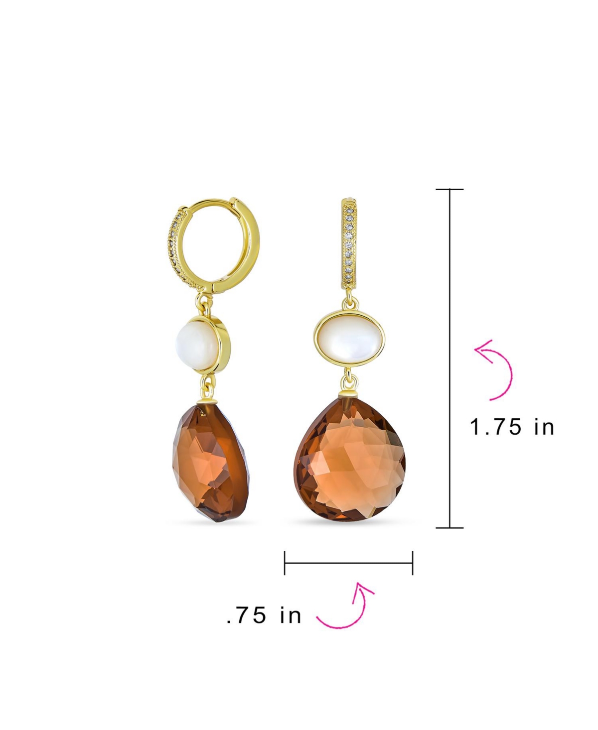 Bling Jewelry Briolette Chocolate NaturalSmoky Quartz Drop Hoop Earrings Gold Plated - Brown