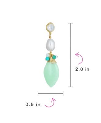 Multi Color Geometric Crystal Bead Cultured Baroque Pearl Large Pear Shape Natural Amazonite Mint Green Teardrop Earrings Gold Plated
