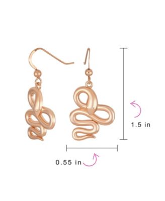 Garden Animal Pet Reptile Egyptian Serpent Simple Snake Dangling Earrings Fish Hook Wire Rose Plated Sterling Silver