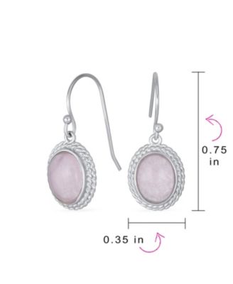 Western Style Natural Pink Quartz Milgrain Cable Edge Oval Drop Earrings Sterling Silver Wire Fish Hook