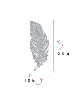 Classic Elegant Style Large Micro Pave CZ Fan Feather Leaf Brooch Pin Pendant 2 in 1 Rhodium Brass