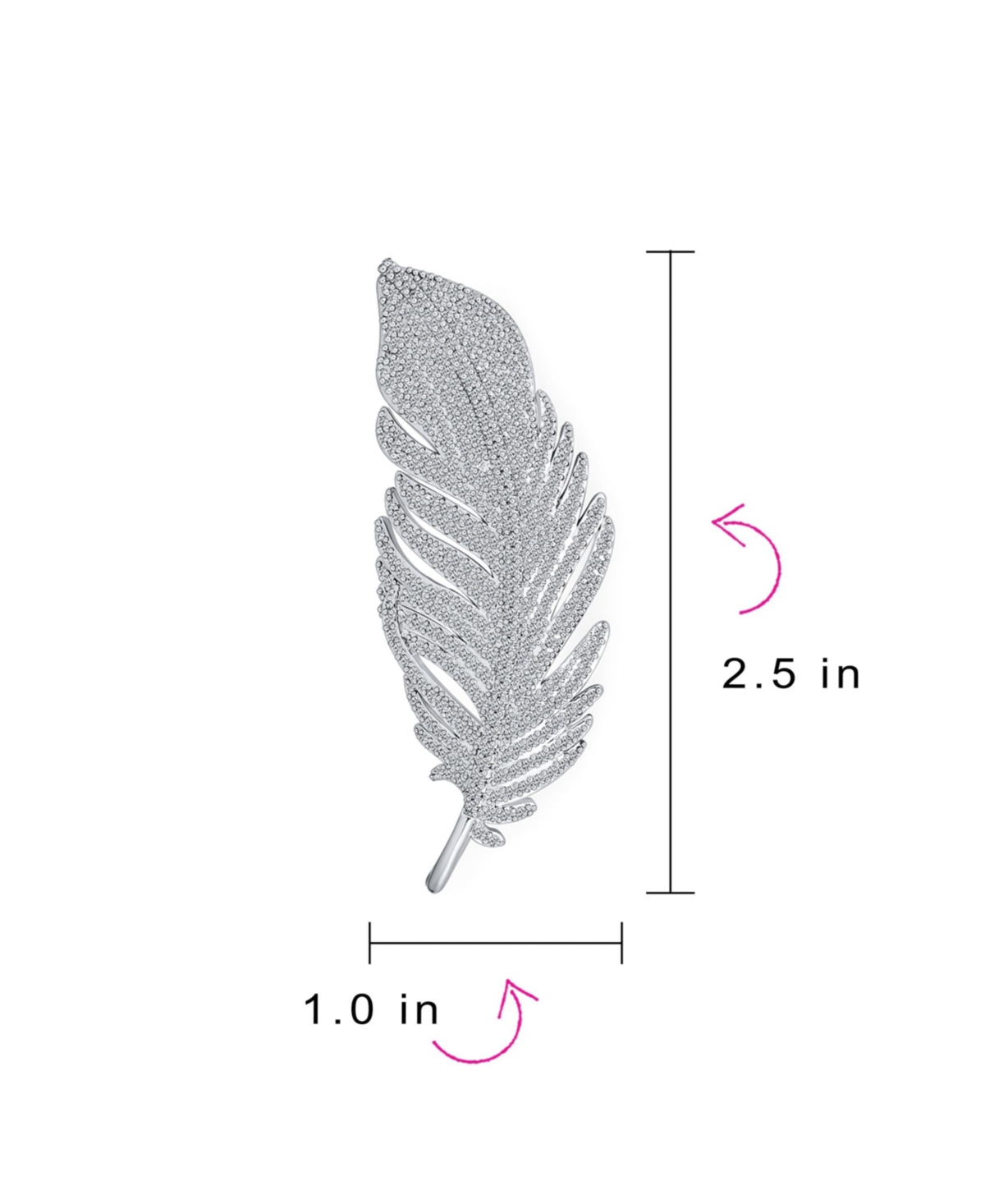 Bling Jewelry Classic Elegant Style Large Micro Pave Cz Fan Feather Leaf Brooch Pin Pendant 1 For Women Rhodium Brass