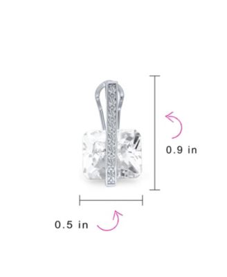 Art Deco Style Square Cubic Zirconia Rectangle Emerald Cut CZ Drop Earrings Rhodium Plated Omega Back