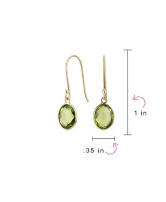 Classic Elegant 10K Gold Faceted Briolette Bezel Set Oval Olive Green Peridot Dangle Drop Earrings Wire Fish Hook