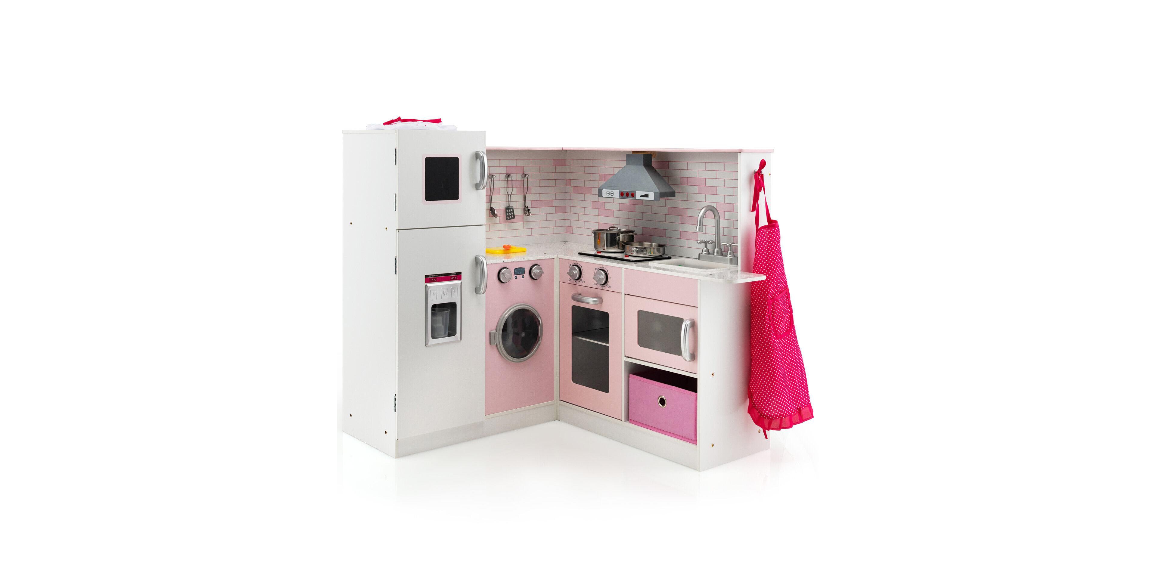 Sugift Corner Play Kitchen Wooden Toy Set with Sound and Light
