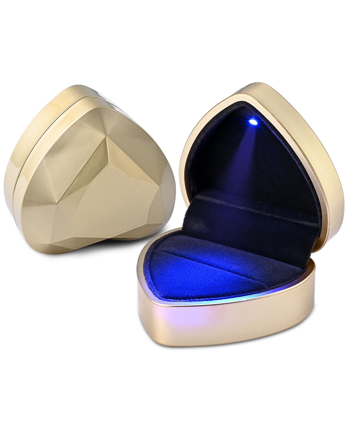 Heart Shape Led Ring Box Jewelry Wedding Engagement Proposal Lighted Case 2 Pack - Gold