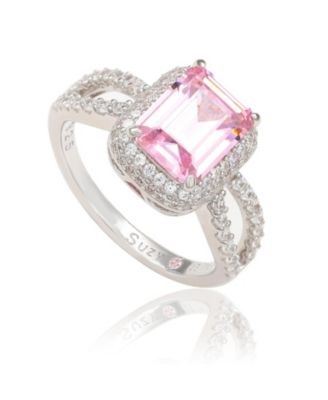 Suzy Levian Sterling Silver Cubic Zirconia Pink Center Stone Ring