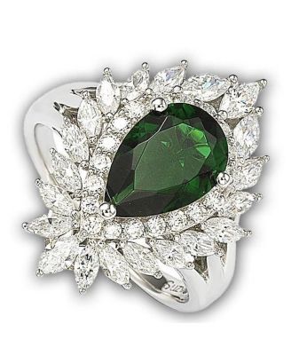 Sterling Silver Pear Cut Cubic Zirconia Double Halo Marquise Accent Ring