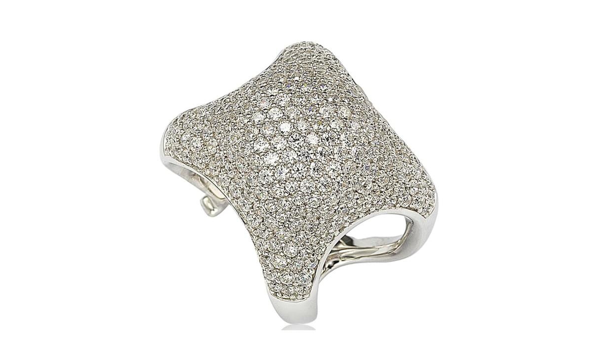Suzy Levian Sterling Silver Cubic Zirconia Pave Standup Ring - White
