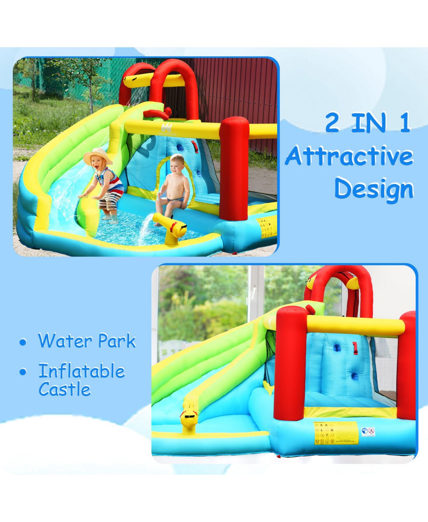 Детская игрушка INOLAIT 6-in-1 Inflatable Bounce House with Climbing Wall and Basketball Hoop, Ages 3+ — фото 3