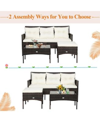 3 Pieces Patio Furniture Conversation Sets with 5 Cozy Cushions