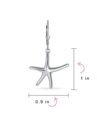 Hawaiian Seaside Escape Tropical Vacation Nautical Dangle Starfish Earrings Simple Large Lever Back Sterling Silver Jewelry