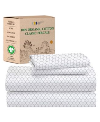 Printed Quatrefoil - 100% Organic Cotton Percale Sheets King Size Set - Deep Pocket,