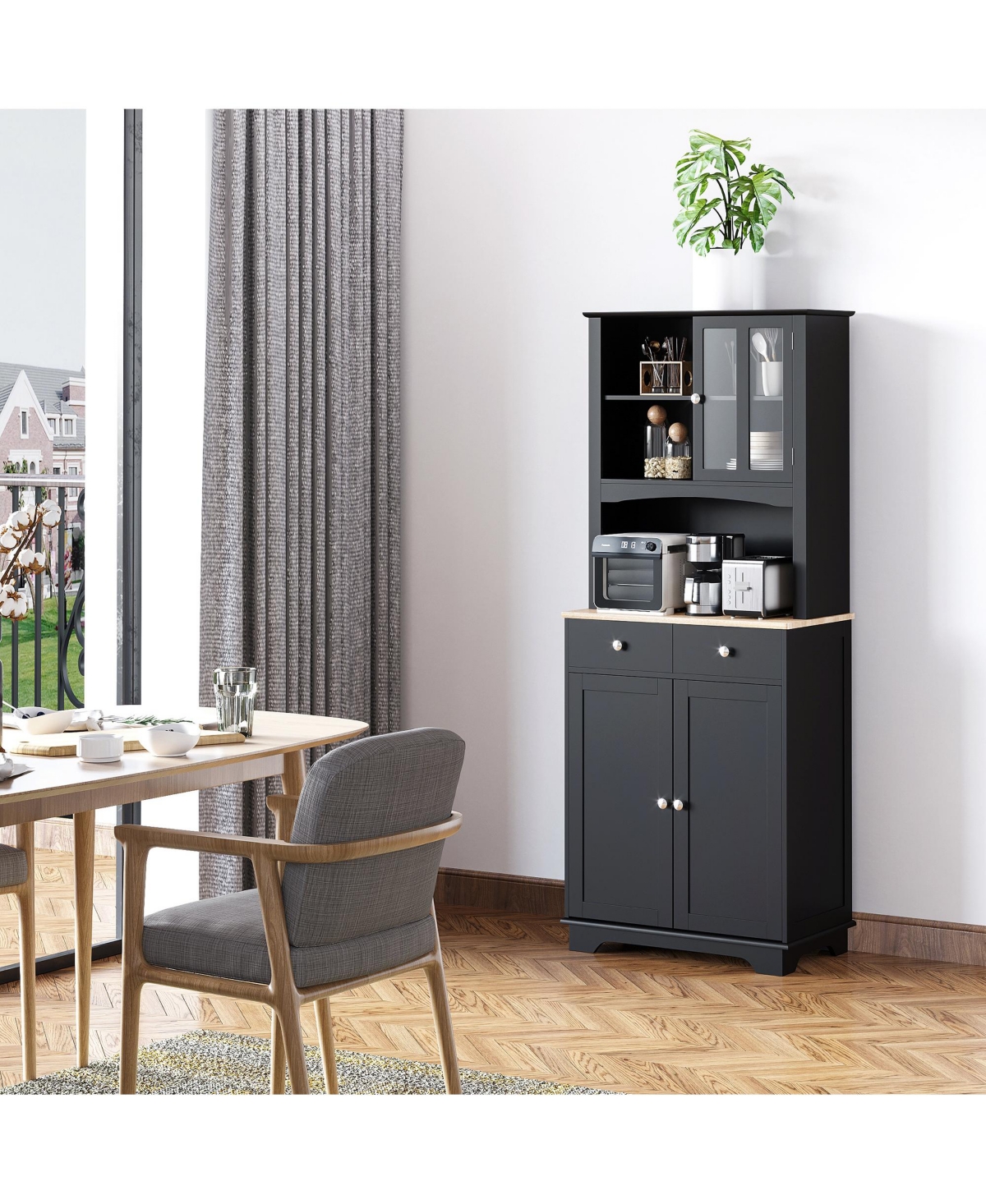 Homcom Kitchen Buffet and Hutch Pantry Wood Cabinet for Dining Room,