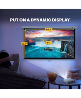 80" Manual Pull Down Projector Screen, Large 16:9 Retractable Projector Screen