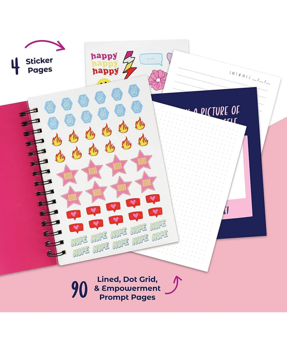 Doodle Hog Empowerment Journal For Teenagers - 100 Page Journal For Kids With Affirmation Prompts, Dot Grid Pages, Stickers & Activity Fold-out Poster