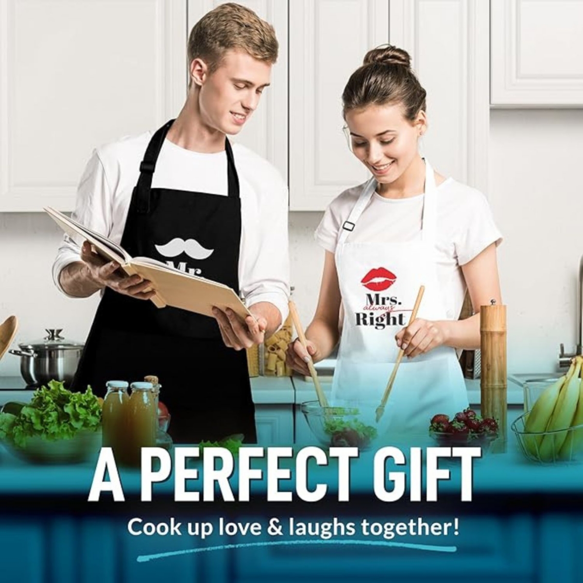 Zulay Kitchen Funny Aprons for Men, Women & Couples 2 Piece