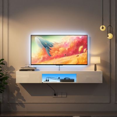 Wall Mounted Floating 65" TV Stand With 16 Color Leds