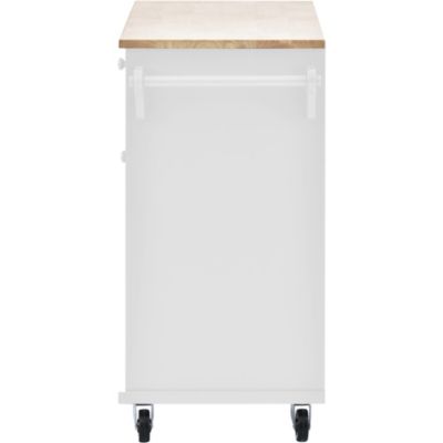 Solid Wood Kitchen Island Cart with Storage & Locking Wheels - White