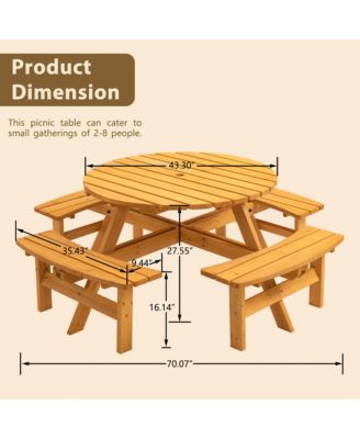 8 Person Wooden Picnic Table With Benches