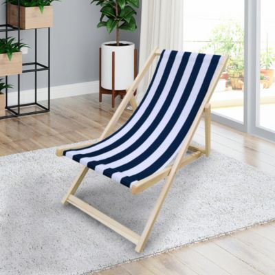 Streamdale Folding Chaise Lounge Chair, Dark Blue & Broad Stripe