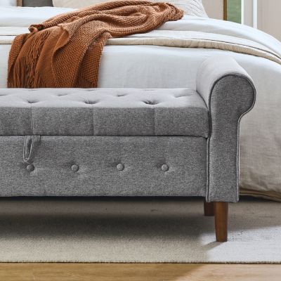 Streamdale 62" Bedroom Tufted Button Storage Bench, Linen Upholstered Ottoman,
