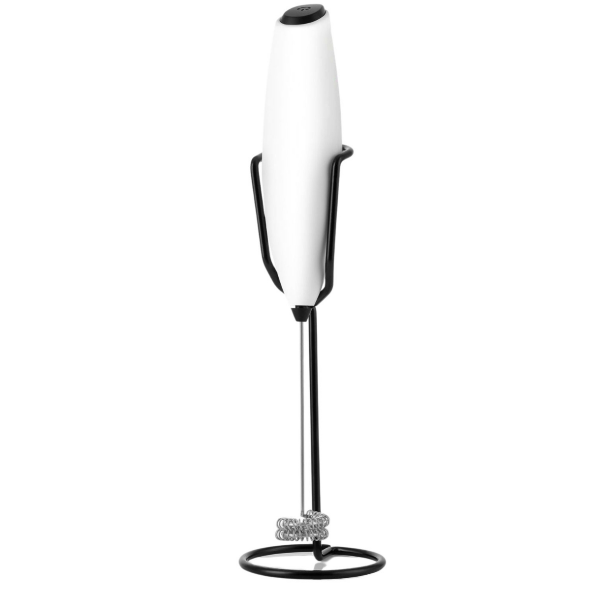 Zulay Kitchen Double Whisk Milk Frother for Coffee With Upgraded Holster Stand - Executive white with black stand