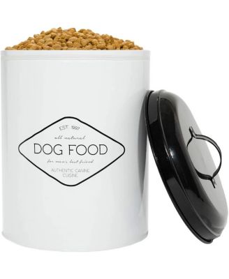 Buster Dog Food Metal Treat Storage Canister, 8.5 qt, White w/ Black Lid