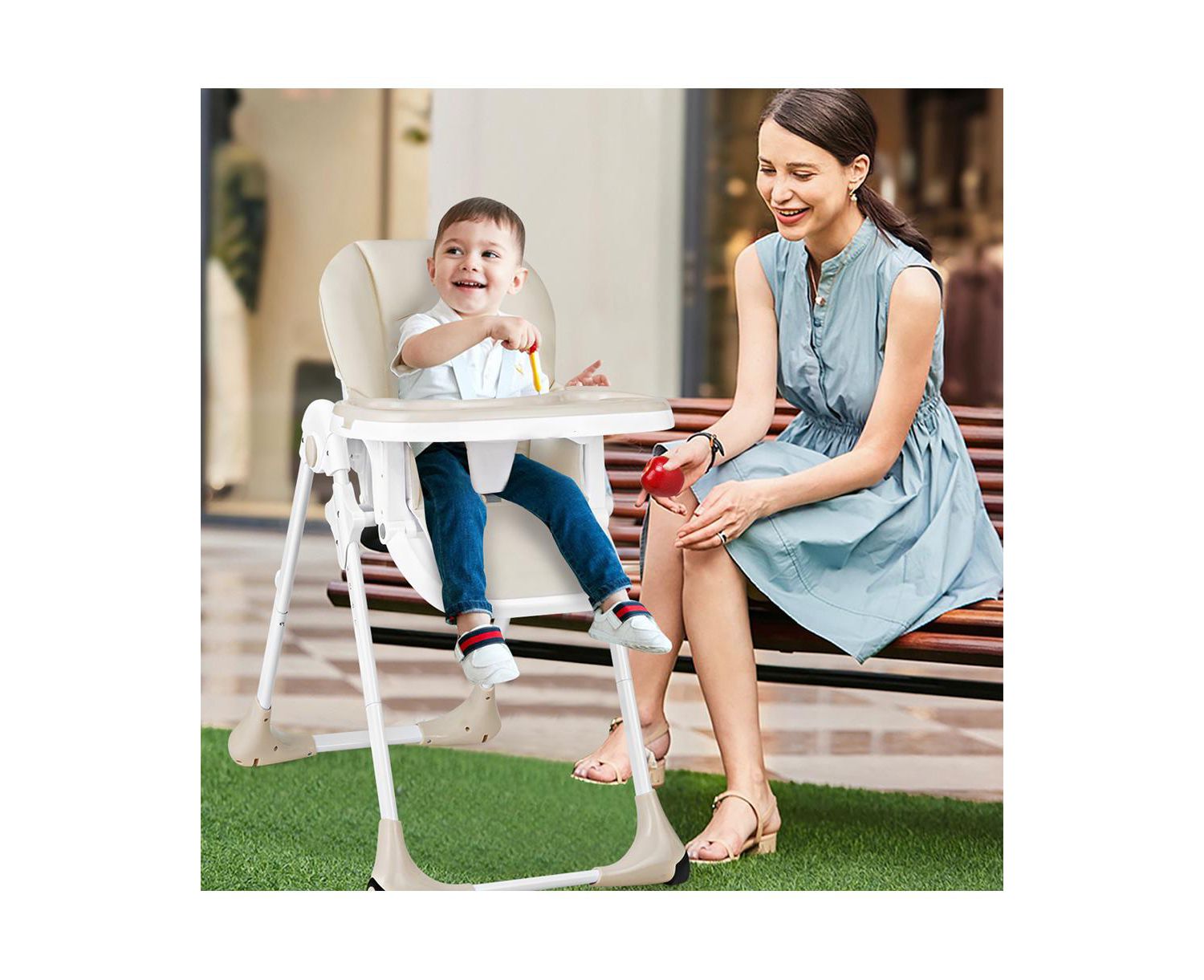 3 in 1 Adjustable Baby High Chair with 7 Height Levels and Double Tray for Feeding