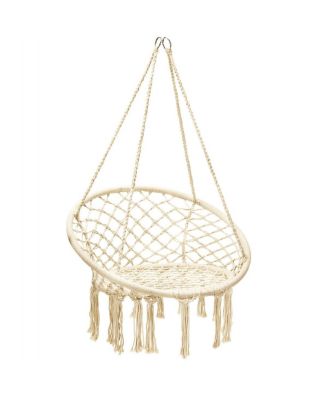 Hanging Macrame Hammock Chair with Handwoven Cotton Backrest