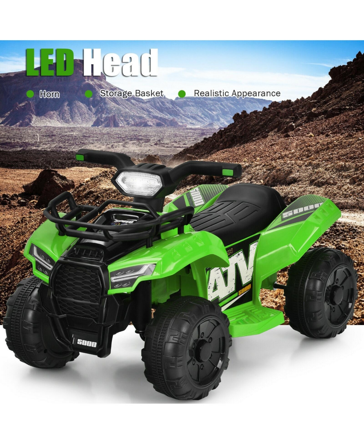 6V Kids Atv Quad Electric Ride On Car with Led Light and MP3