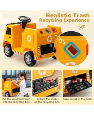 12V Kids Ride-on Garbage Truck with Warning Lights and 6 Recycling Accessories