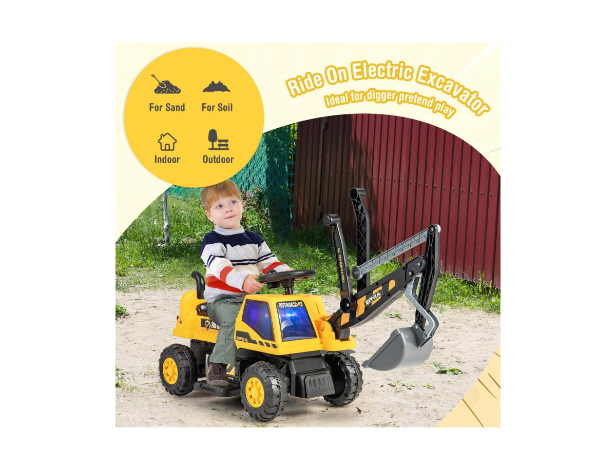 Slickblue Kids Astm Certificated Powered Ride On Bulldozer with Front Digger Shovel- Yellow