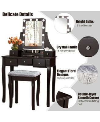 Vanity Dressing Table Set with 10 Dimmable Bulbs and Cushioned Stool