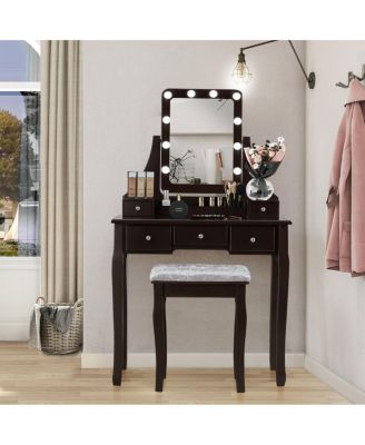 Vanity Dressing Table Set with 10 Dimmable Bulbs and Cushioned Stool
