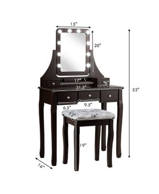 Vanity Dressing Table Set with 10 Dimmable Bulbs and Cushioned Stool