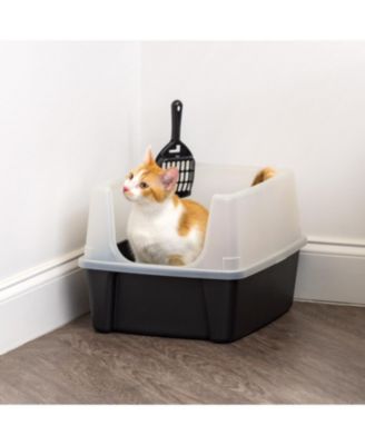 Cat Litter Box with Shield and Scoop, Black